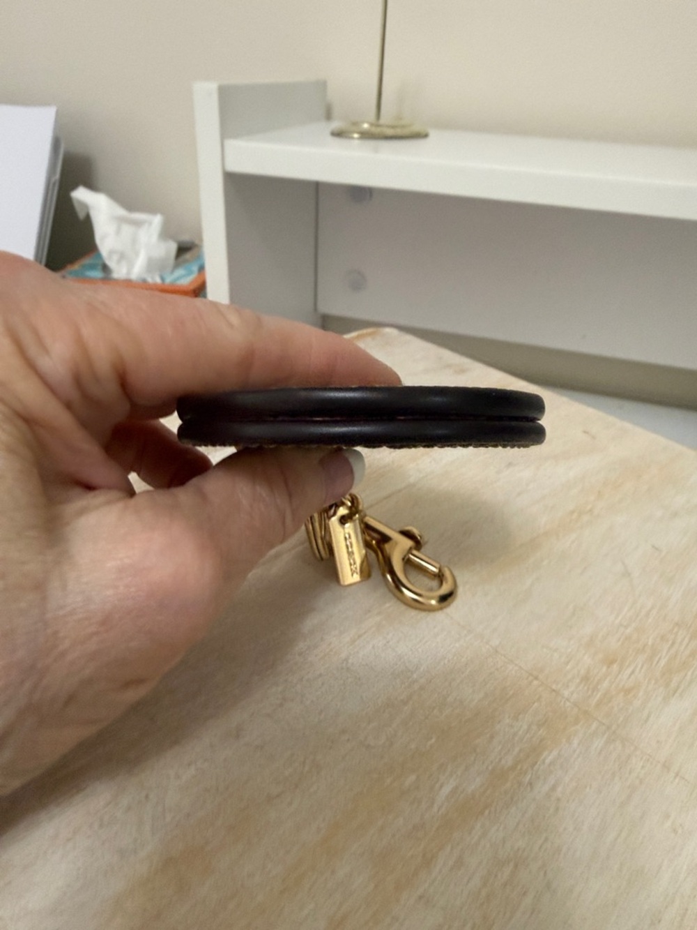 Coach Brown Signature Canvas & Pink Leather Round Keyring Mirror - Picture 3 of 5